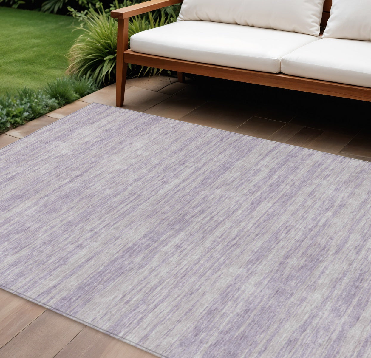 9' X 12' Lavender And Lilac Abstract Washable Indoor Outdoor Area Rug
