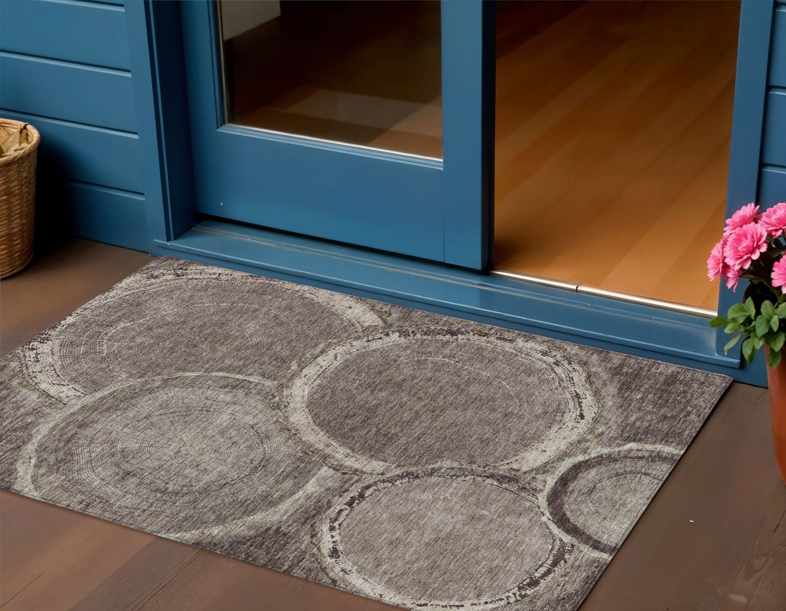3' X 5' Chocolate And Beige Faux Bois Washable Indoor Outdoor Area Rug