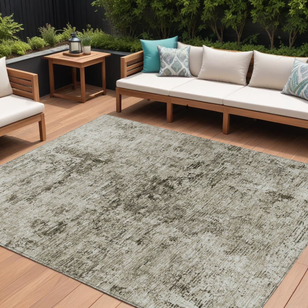10' X 14' Beige And Taupe Abstract Washable Indoor Outdoor Area Rug