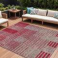 10' X 14' Burgundy Pink And Blush Striped Washable Indoor Outdoor Area Rug