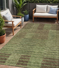 5' X 8' Brown Taupe And Green Striped Washable Indoor Outdoor Area Rug