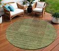 8' Brown Taupe And Green Round Striped Washable Indoor Outdoor Area Rug
