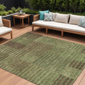 8' X 10' Brown Taupe And Green Striped Washable Indoor Outdoor Area Rug