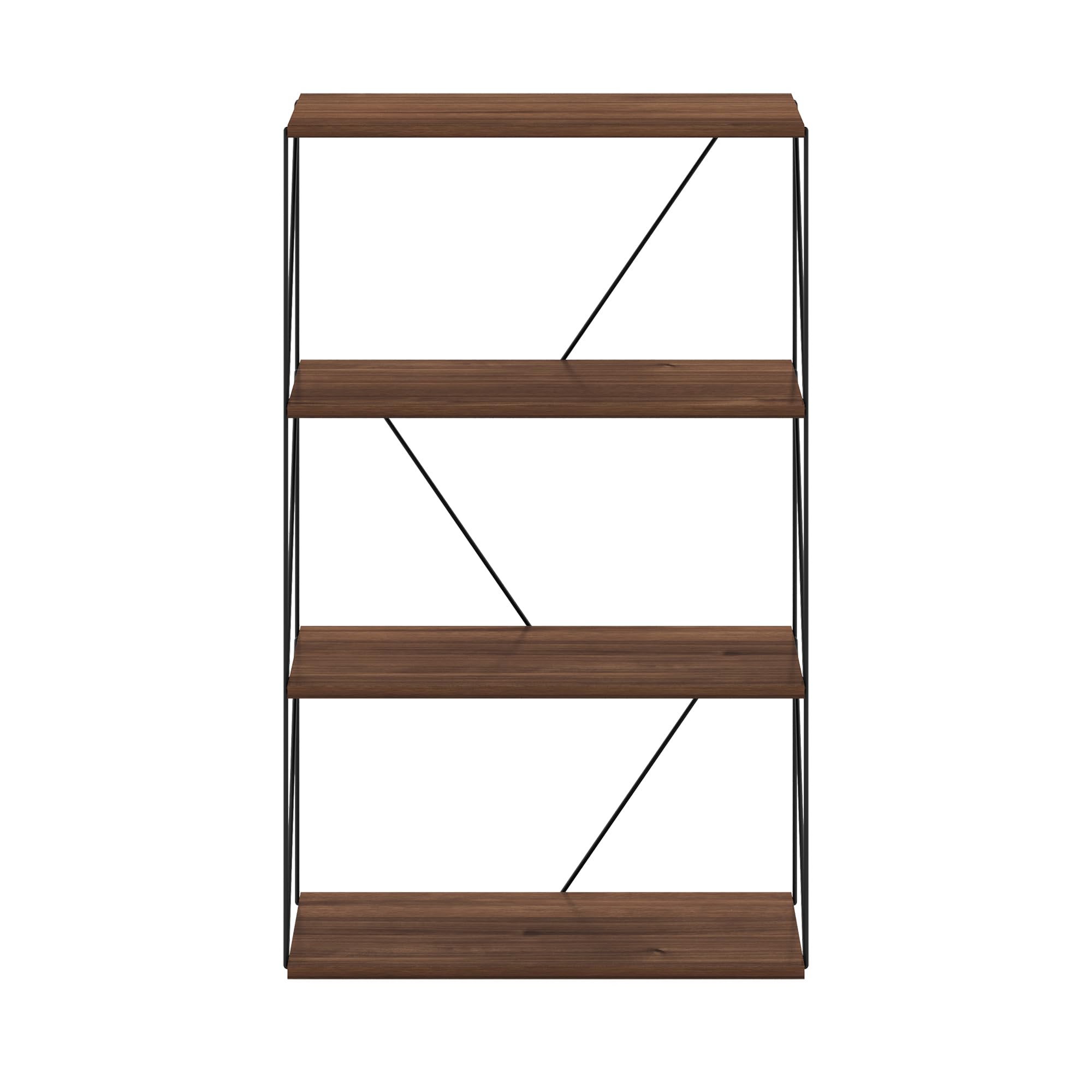 Furinno Rata 4-Tier Industrial Multipurpose Flat Base Shelf Display Rack with Metal Frame, Columbia Walnut