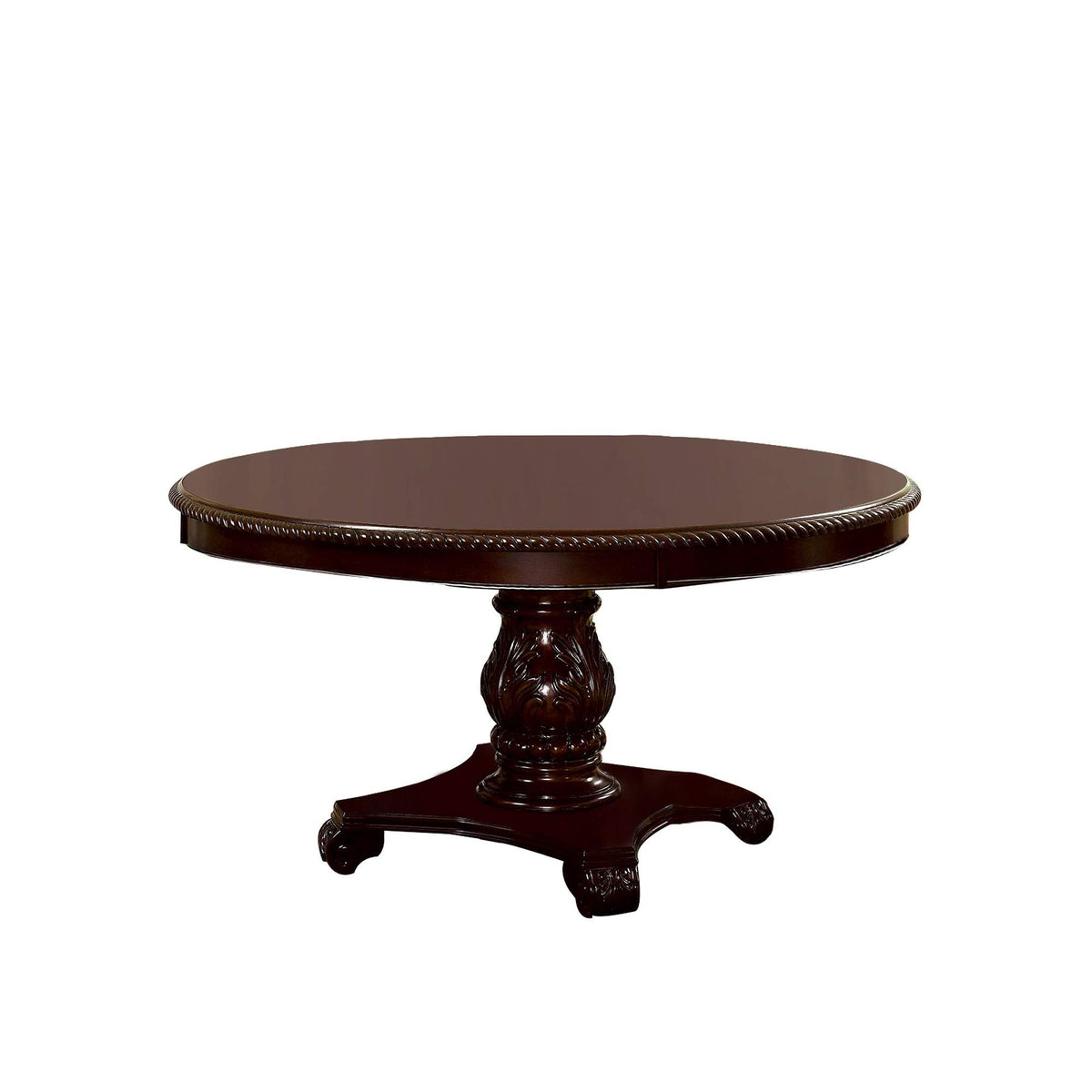 Benjara Traditional Round Dining Table With Carved Pedestal Base, Brown