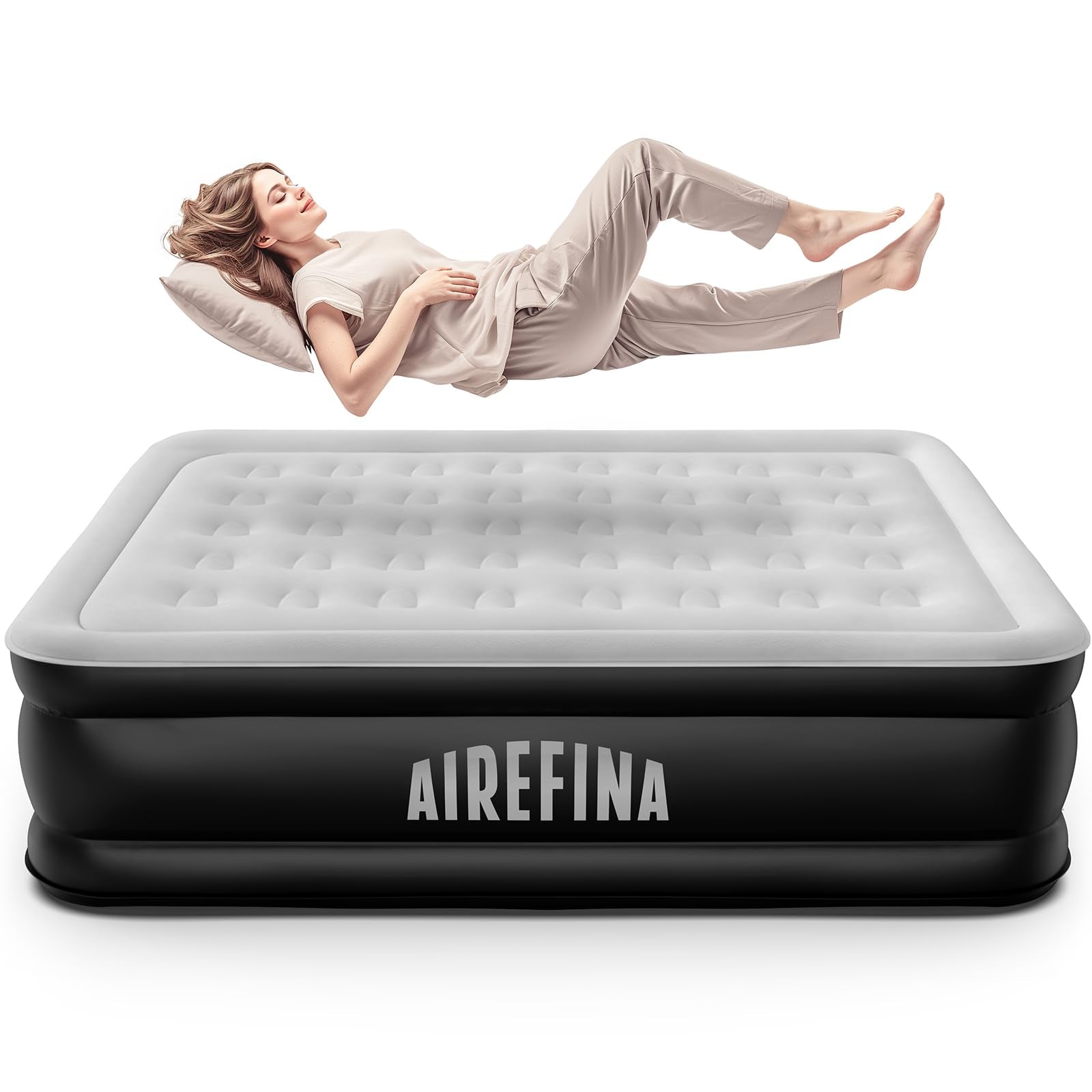 Airefina Air Mattress Queen With Built In Pump, Comfort 18' Queen Size Inflatable Blow Up Mattress Colchones Inflables Air Bed
