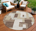 8' Brown Ivory And Taupe Round Geometric Washable Indoor Outdoor Area Rug