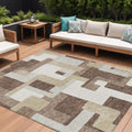 9' X 12' Brown Ivory And Taupe Geometric Washable Indoor Outdoor Area Rug
