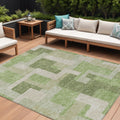 8' X 10' Green Sage And Beige Geometric Washable Indoor Outdoor Area Rug