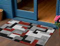 3' X 5' Gray Ivory And Red Geometric Washable Indoor Outdoor Area Rug
