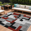 8' X 10' Gray Ivory And Red Geometric Washable Indoor Outdoor Area Rug