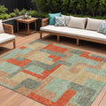 9' X 12' Sage Gray And Orange Geometric Washable Indoor Outdoor Area Rug