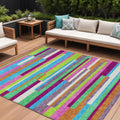 10' X 14' Lavender Orange And Lime Green Striped Washable Indoor Outdoor Area Rug
