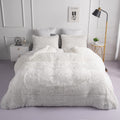 Chovy Faux Fur Plush White Comforter Sets King - Ultra Soft Shaggy Flannel Velvet Fluffy Fuzzy 3Pc Bedding Set (Comforter X 1 Pi