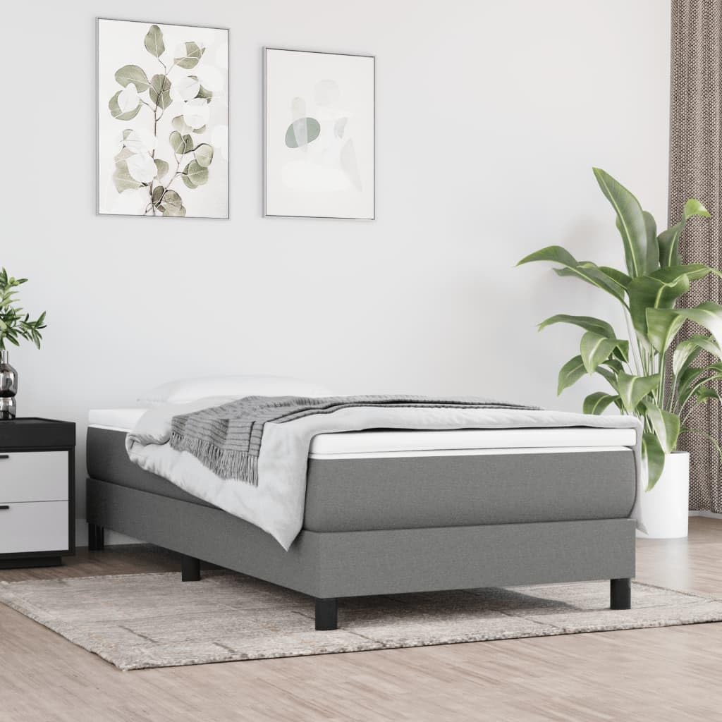 vidaXL Twin Size Box Spring Bed Frame in Dark Gray Fabric - Polyester, Plywood and Engineered Wood Construction, Modern Style, 39.24 lbs, Mattress Not Included