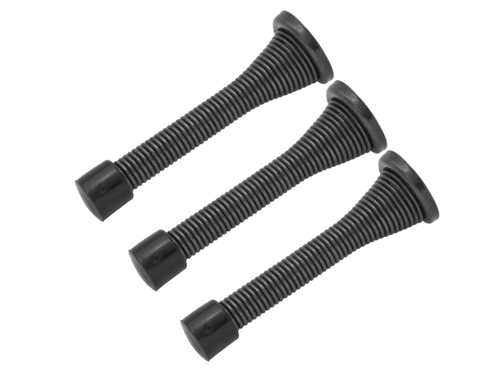 Qcaa Flexible Spring Door Stop Bumper, 3-1/8', Steel, Matte Black, 3 Pack, Made In Taiwan