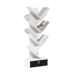 Furinno Tree Bookshelf 7-Tier Floor Standing Tree Bookcase with Bin Drawer, White/Black