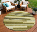 8' Olive Green Ivory And Beige Round Striped Washable Indoor Outdoor Area Rug