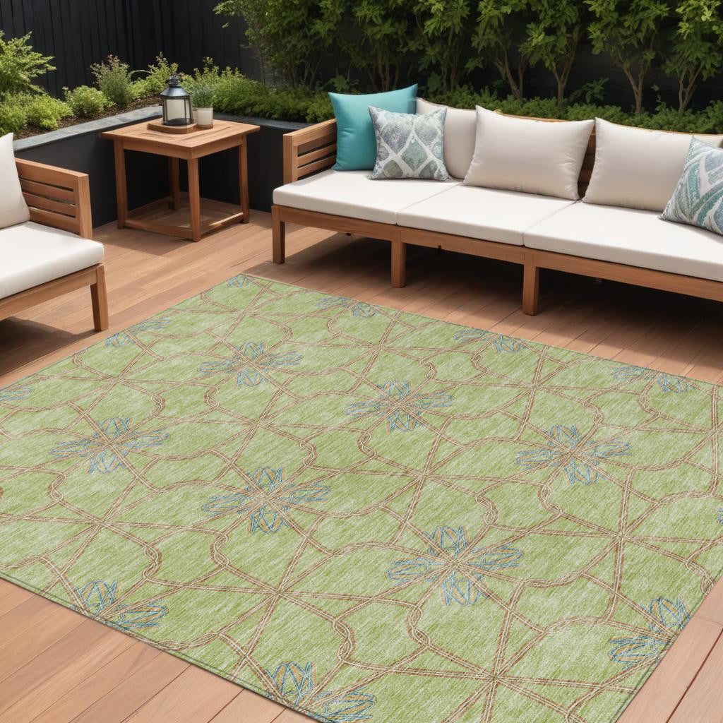 9' X 12' Sage And Blue Geometric Washable Indoor Outdoor Area Rug