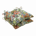 Pillow Perfect Bright Floral Indoor/Outdoor Chair Seat Cushion With Ties Tufted, Weather, And Fade Resistant, 18.5' X 19', Blu