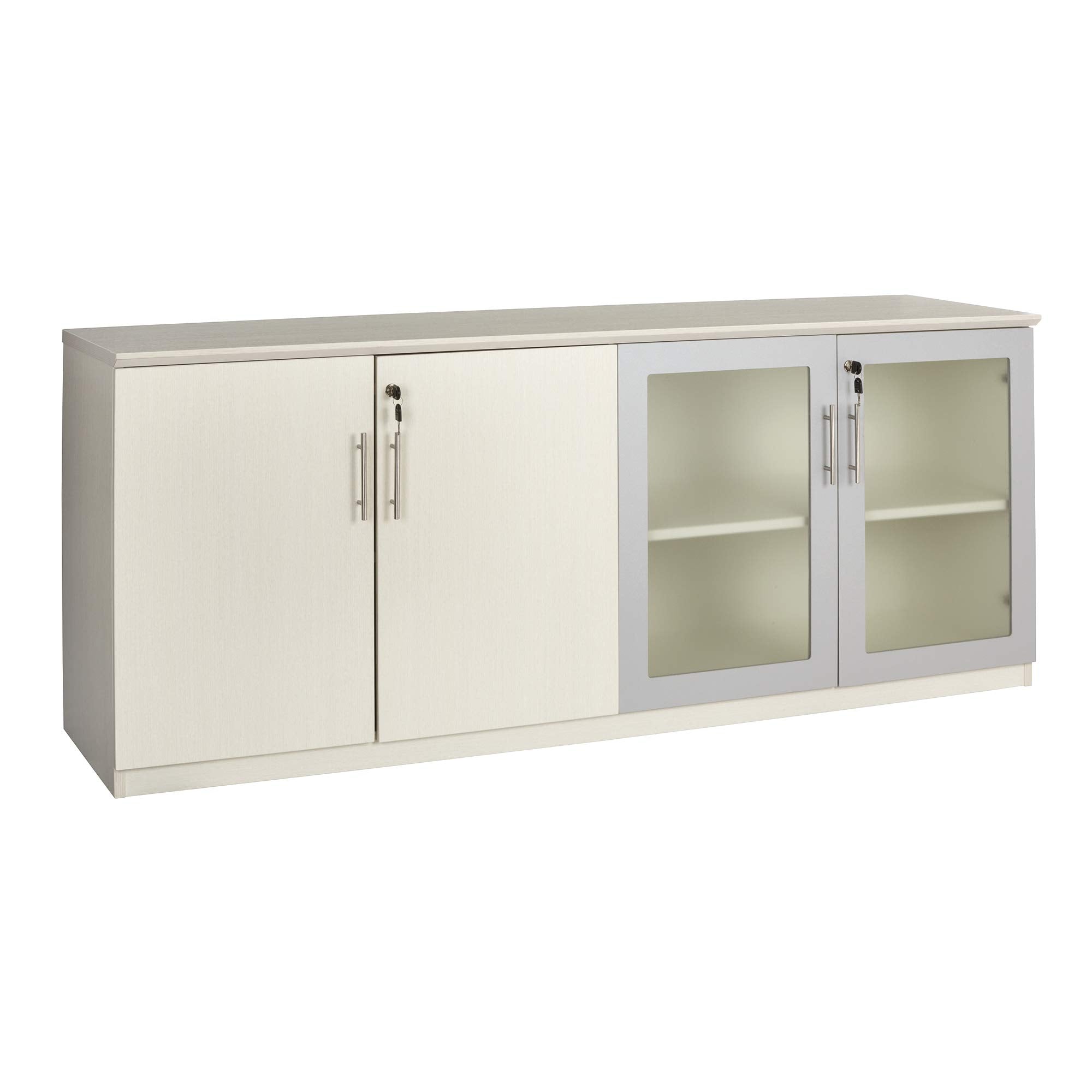 Mayline Mvlctss Medina Low Wall Cabinet With Wood And Glass Doors, 72'W, Textured Sea Salt Laminate