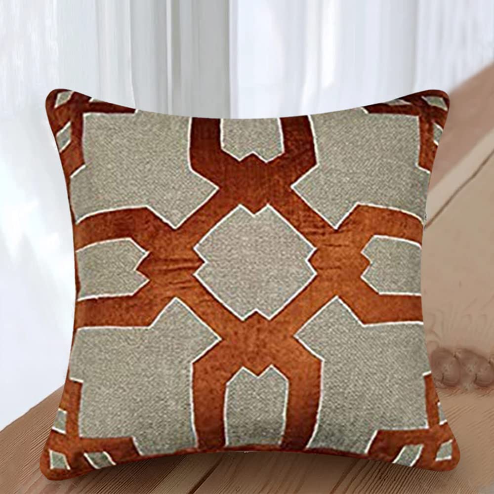 Sajavat Home Cotton Paisley Print Cushion Cover 22X22 Inches (Pack Of 1) (Multicolor) (Orange & Beige, Cotton)
