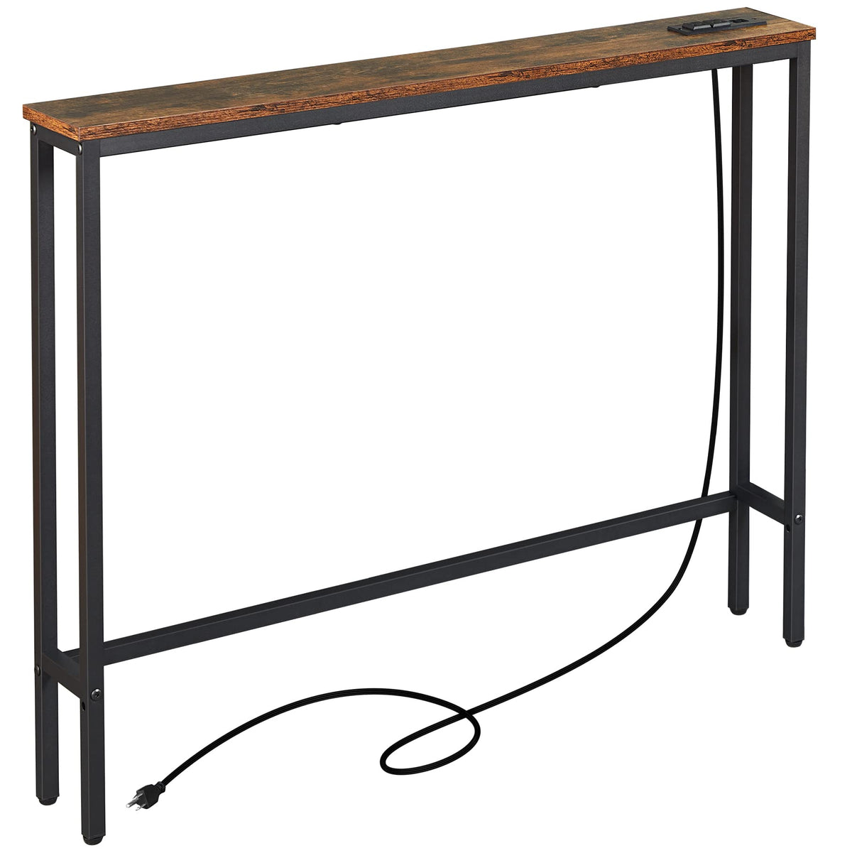 Elyken 5.9' Narrow Console Sofa Table With Power Outlets And Usb Port, 5.9' Dx39.4 Wx31.1 H Long Behind Couch Table With Metal Frame And 6.5’ Extension Cord, Rustic Brown