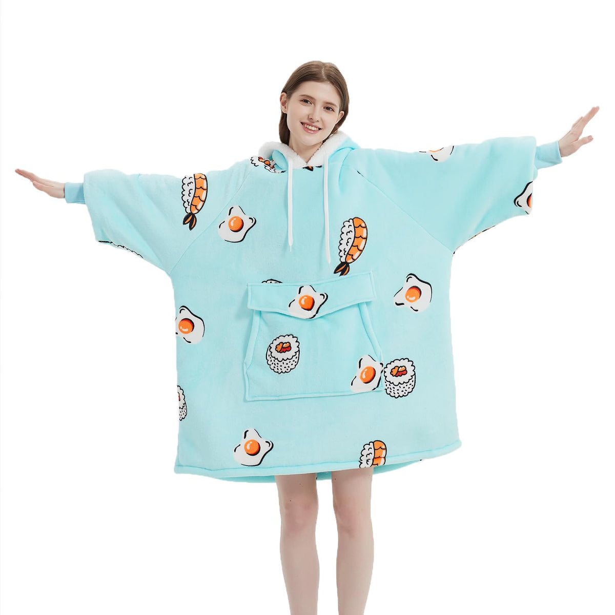 Qeils Oversized Wearable Blanket Hoodie For Women Men | Hooded Sherpa Blanket Sweatshirt With Deep Pockets, Gifts For Adults Mom