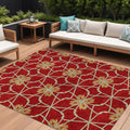 10' X 14' Orange And Gold Geometric Washable Indoor Outdoor Area Rug