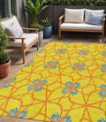 5' X 8' Yellow And Teal Blue Geometric Washable Indoor Outdoor Area Rug