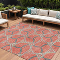 8' X 10' Coral And Taupe Geometric Washable Indoor Outdoor Area Rug