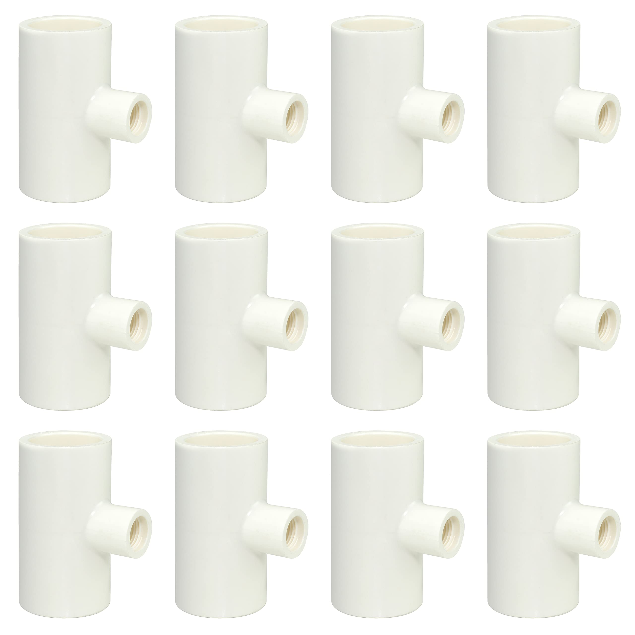 Cruzadel (12 Pack) Chicken Waterer Pvc Tee Fittings For Threaded Poultry Watering Cups - Schedule 40 Pvc 1/2 Inch Slip X 1/2 Inc