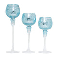 Hosley Elevate Ambiance with Set of 3 Crackle Blue Glass Tealight Holders 12 Inch, 10 Inch, 9 Inch Stylish Home Decor for Unique