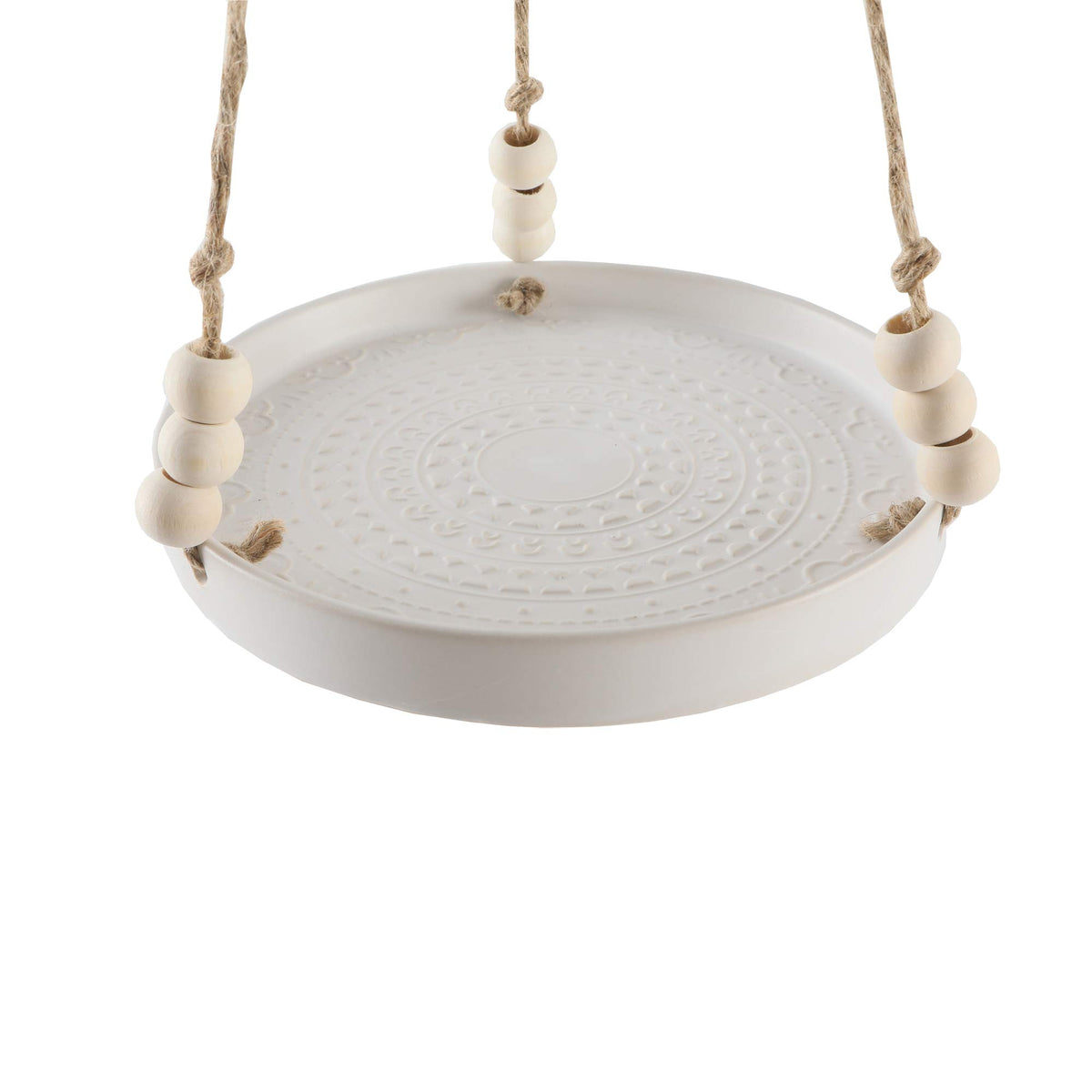 Flora Bunda 7.8 In Diameter White Mayan Ceramic Hanging Plant Stand,Matte White