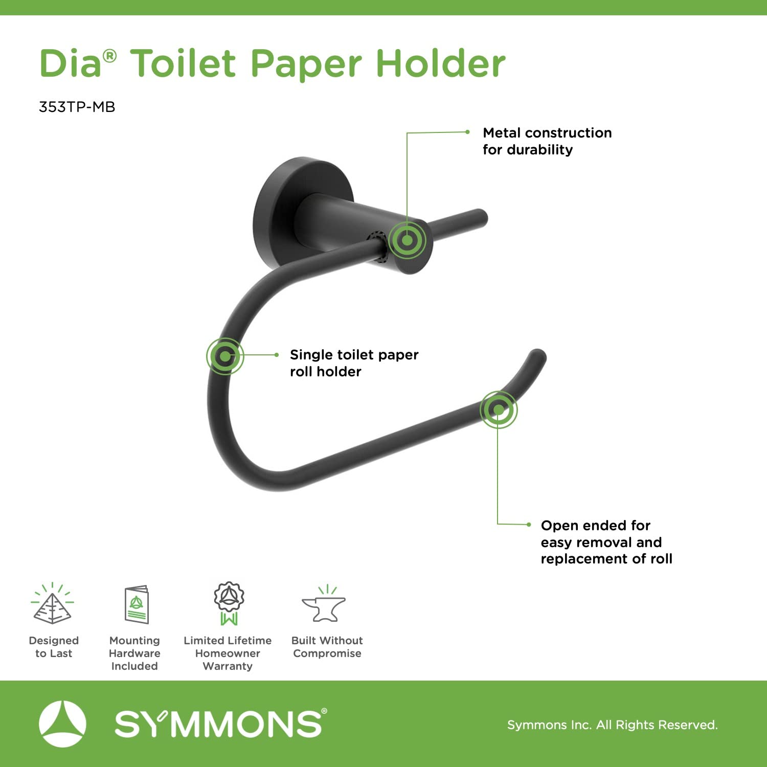 Symmons 353Tp-Mb Dia Wall-Mounted Toilet Paper Holder In Matte Black