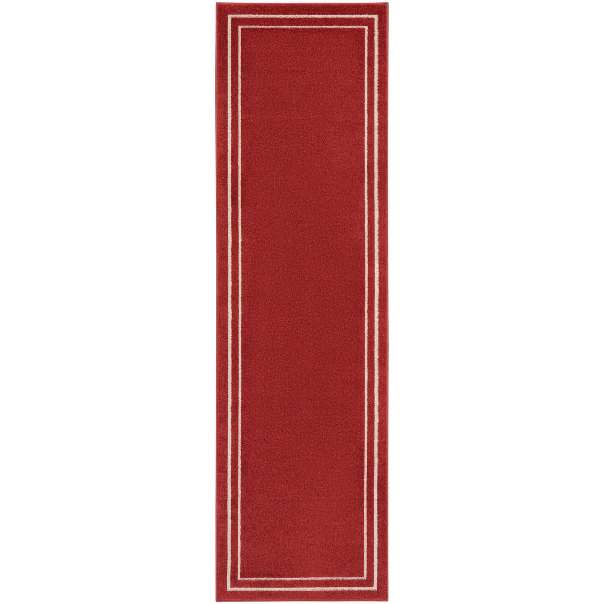 Nourison Essentials Indoor/Outdoor Solid Bordered Brick/Ivory 2'2' X 7'6 Area Rug, Easy Cleaning, Non Shedding, Bed Room, Livin