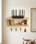 Alnoor Handicrafts 2In1 Wooden Wall Mounted Wifi Router Shelf With Key Holder, MultiPurpose Set Top Box Stand, Home Organiser