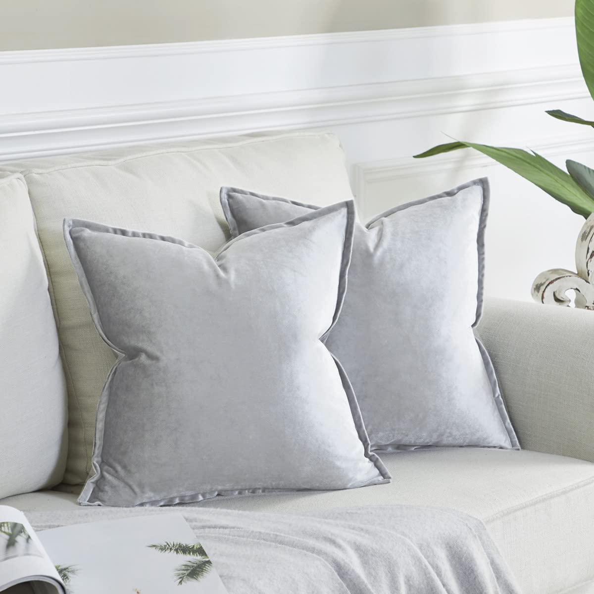 Gigizaza Silver Grey Velvet Decorative Throw Pillow Covers 18X18 Square Couch Sofa Pillow Covers Pack Of 2