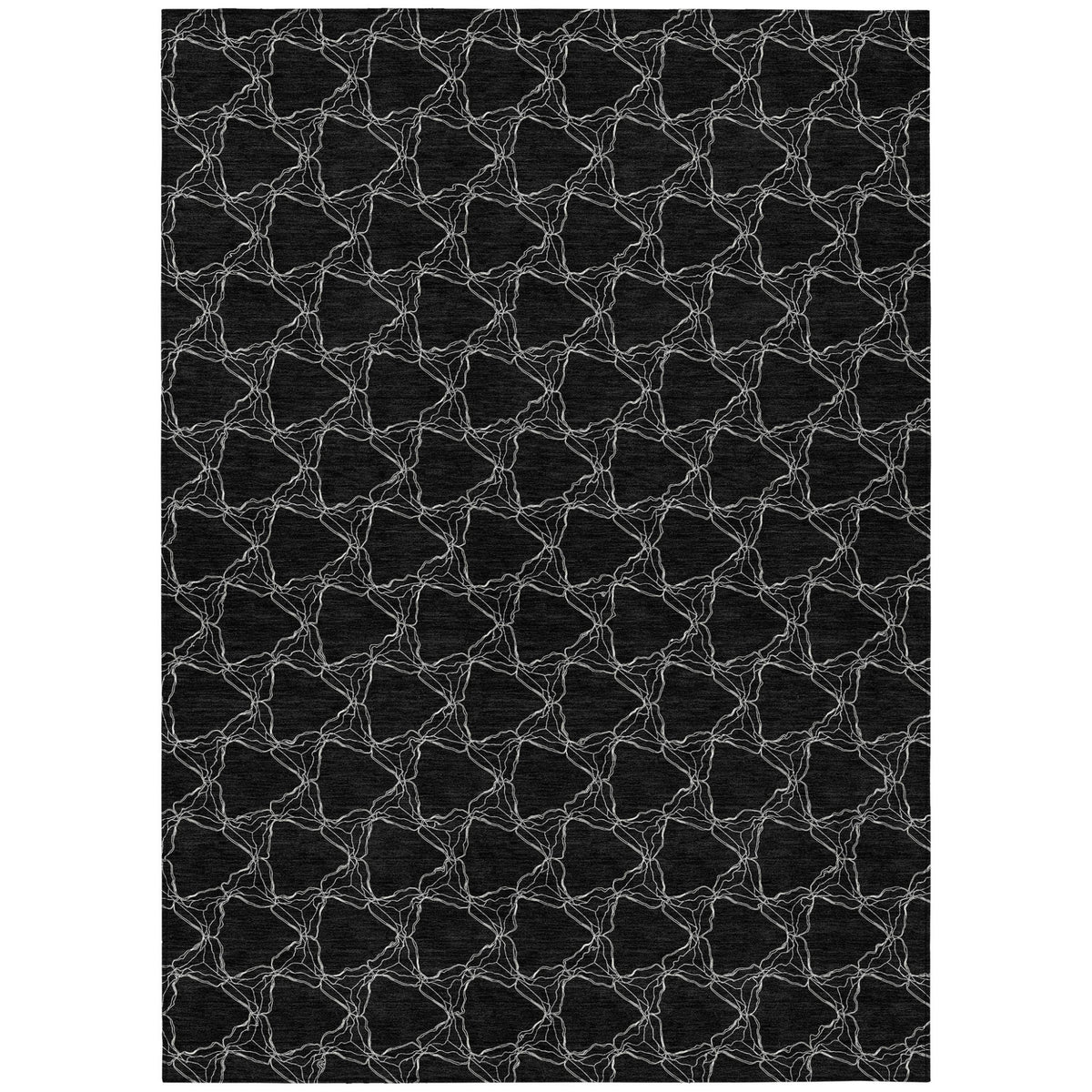 5' X 8' Black And White Geometric Washable Indoor Outdoor Area Rug