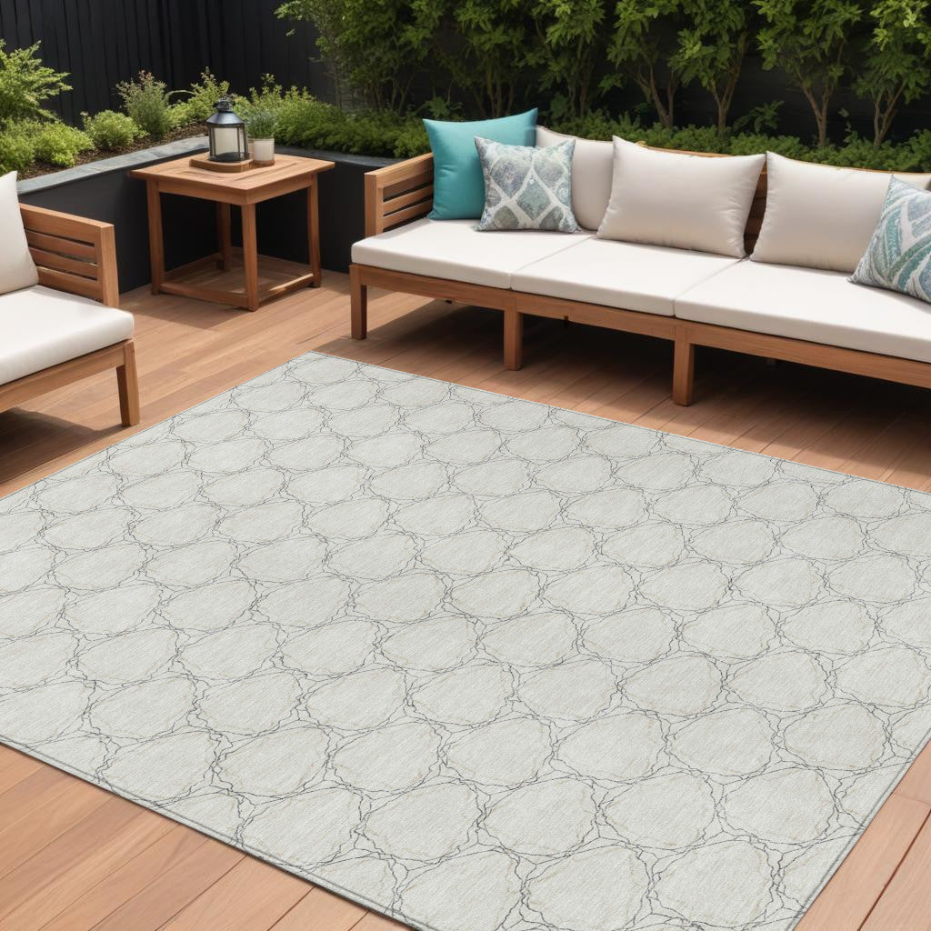 8 X 10 Ivory And Black Geometric Washable Indoor Outdoor Area Rug