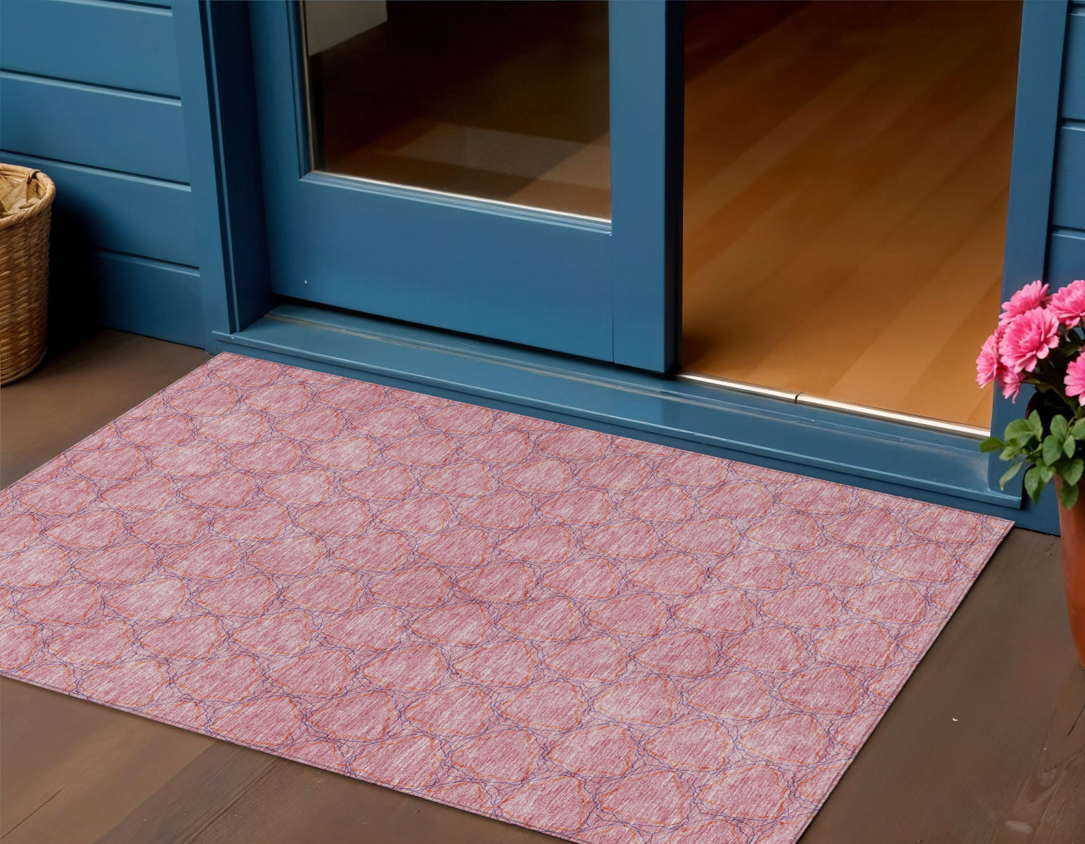 3 X 5 Pink And Purple Geometric Washable Indoor Outdoor Area Rug