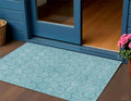 3 X 5 Teal Blue And Navy Blue Geometric Washable Indoor Outdoor Area Rug