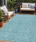 5 X 8 Teal Blue And Navy Blue Geometric Washable Indoor Outdoor Area Rug