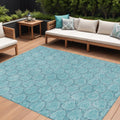 9 X 12 Teal Blue And Navy Blue Geometric Washable Indoor Outdoor Area Rug