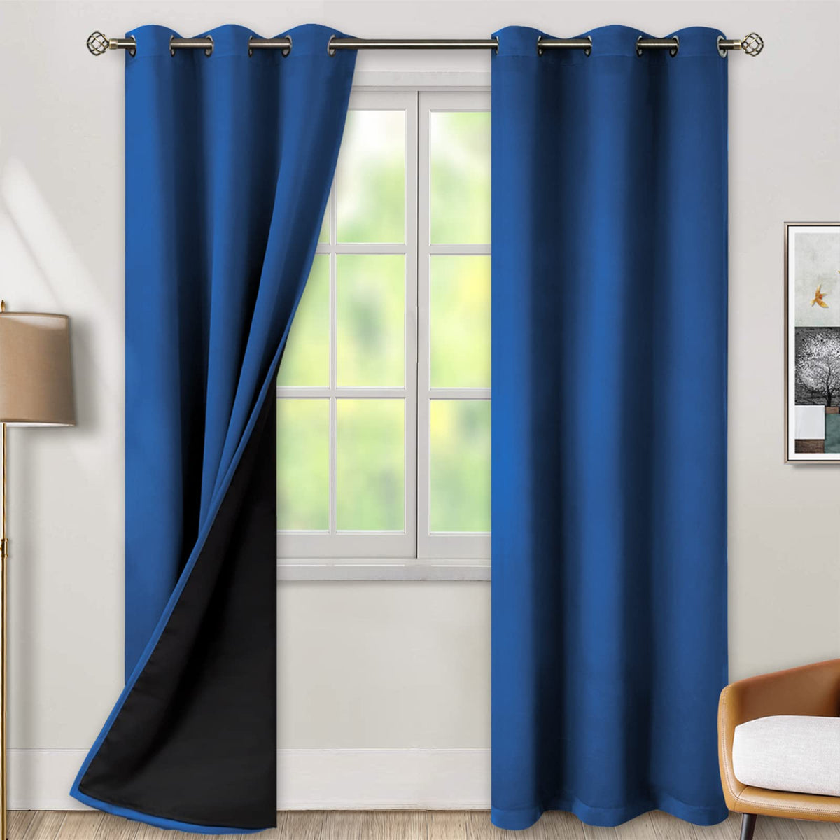 Bgment 100% Blackout Curtains Thermal Insulated With Liner For Living Room - Grommet Double Layer Energy Saving Bedroom Curtain