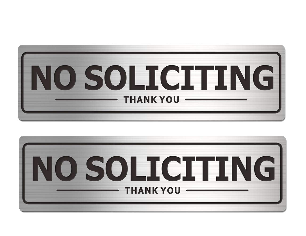 No Soliciting Sign - Door Signs For House Business And Office Wall - Aluminum Metal With Strong Self Adhesive (2 Pack, Silver 7