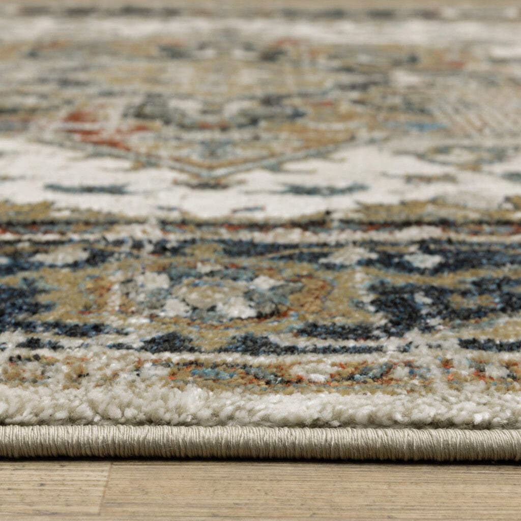 HomeRoots 509858 8 x 10 ft. Beige Blue Green Rust & Gray Oriental Power Loom Stain Resistant Rectangle Area Rug
