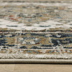 HomeRoots 509858 8 x 10 ft. Beige Blue Green Rust & Gray Oriental Power Loom Stain Resistant Rectangle Area Rug