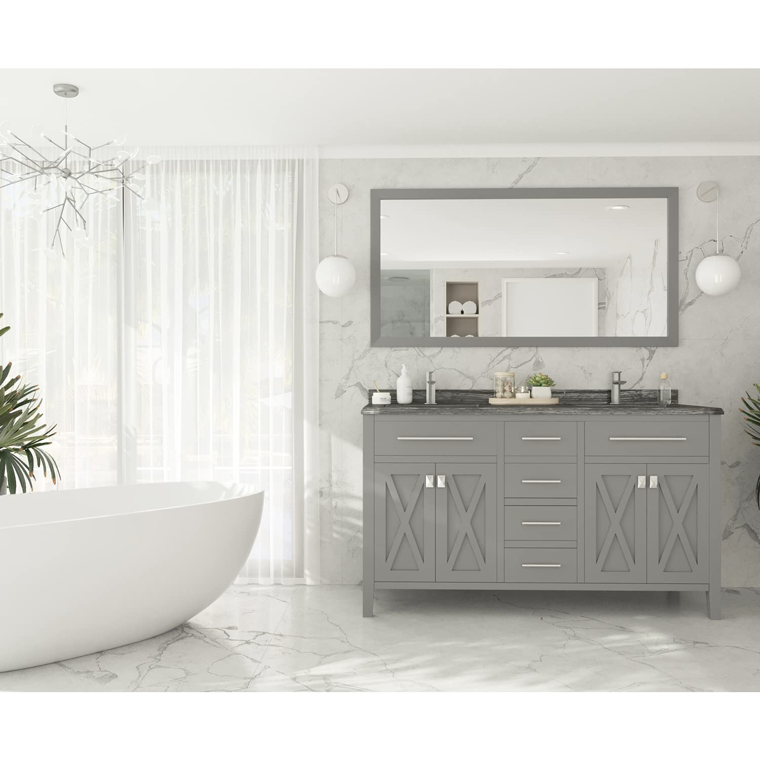 Laviva Wimbledon - 60 - Grey Cabinet Black Wood Marble Countertop