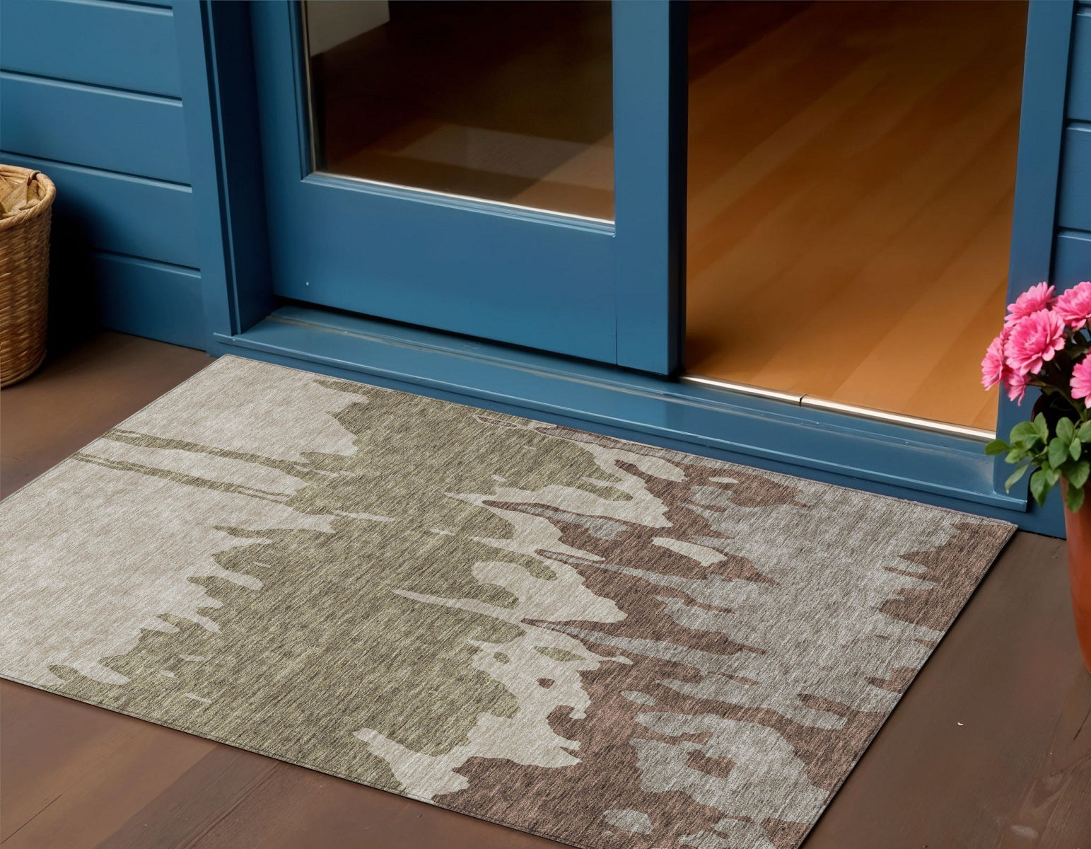 3 X 5 Beige And Taupe Abstract Washable Indoor Outdoor Area Rug